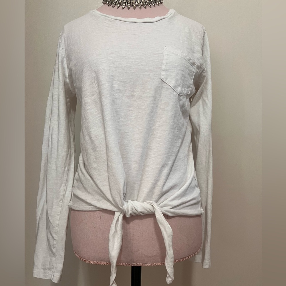 J. crew white long sleeve tie front tee in size large